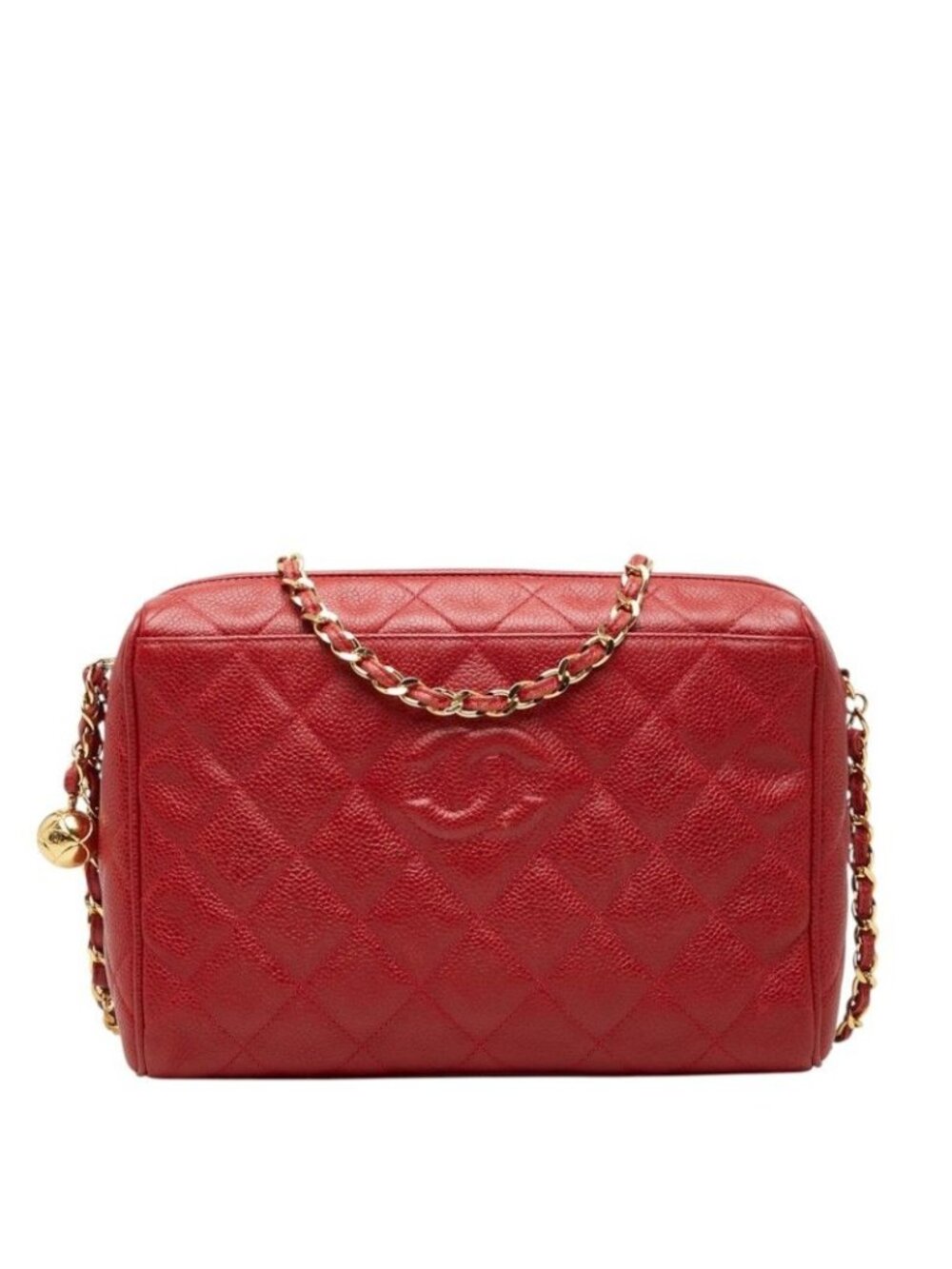 Chanel Quilted CC Logo Crossbody Chain Shoulder Bag Red Caviar Leather